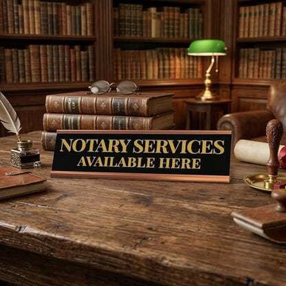 Signs ByLITA Notary Services Available Here Rose Gold Frame Desk Sign (2x8") - size: 2 x 8 inches