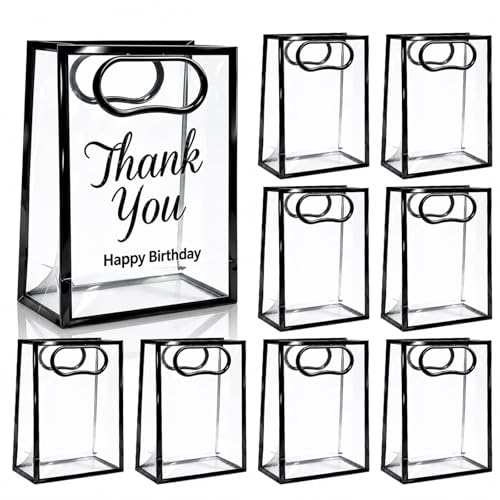 SHIPKEY 10 PCS Clear Gift Bags with Handles, Small Black PVC Party Bag - color: Black - Small