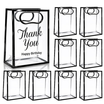 SHIPKEY 10 PCS Clear Gift Bags with Handles, Small Black PVC Party Bag - color: Black - Small