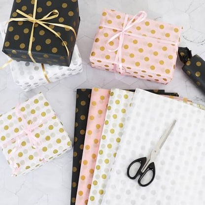 BEISHIDA Pink and Gold Tissue Paper Bulk, Polka Dot Wrapping Tissue Paper for Gift Bags, 14 x 20 Inch Gift Wrap for Christmas Birthday Wedding Graduation DIY Crafts Holiday Flowers,50 Sheets - color: dots-pinkgold