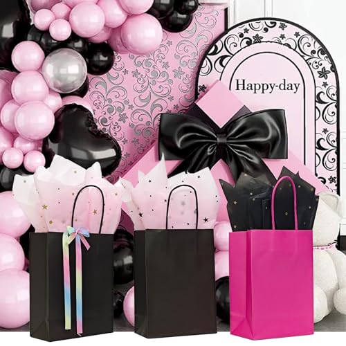 Tissue Paper, Metallic Moon and Star Gift Wrapping Tissue Paper for Gift Bags Bouquets, Chic Pink Black Packaging Materials for Birthday, Christmas Holiday DIY Art Projects,30 Sheets 20x14in - color: Black Pink 30P