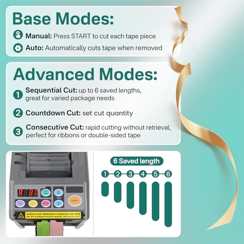 Ribbon Cutting Machine, Advanced Automatic Electric Tape Dispenser, 999mm Max Cut Length, Manual & Auto Modes, for Business, Schools, Restaurants, Factories, Warehouses & Home Use