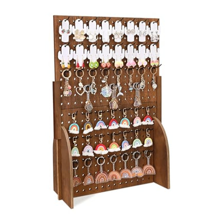MOOCA Wooden Pegboard Jewelry Display Stand with 48 Hooks, Brown
