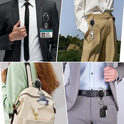 60 Pack Retractable ID Badge Holder Badge Reel with Carabiner and Belt Clip - color: Black