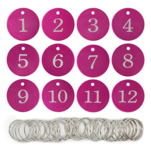 Round Aluminum Engraved Number Tags Key Tags ID Tags (1-25, Rose Red) - color: Rose Red, size: 1-25