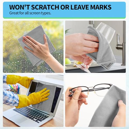 Microfiber Cleaning Cloth - 10 Pack Glasses Cleaning Cloth, 16" x 14" Window Cleaning Rags, Streak Free Lint Free Polishing Cloths Wipes for Eye Glass, Stainless Steel, Windshield, Grey - color: Grey, size: 16" x 14"