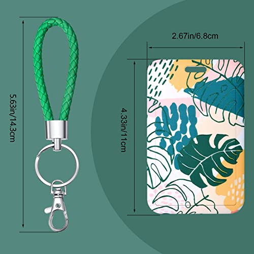 ID Card Badge Holder Key Chain with Metal Keyring, Plastic Slide Open with ID Window for Women Men Girls Students,Green Plant 4 Leaves - color: 4 Leaves