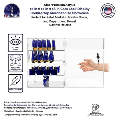 Acrylic Locking Vertical Cabinet with Keys 12" x 12" x 16" Clear Countertop Hinged Swing Door Locker for Retail Products and Convenience Stores Merchandise by Marketing Holders - size: 12"W x 12"D x 16"H