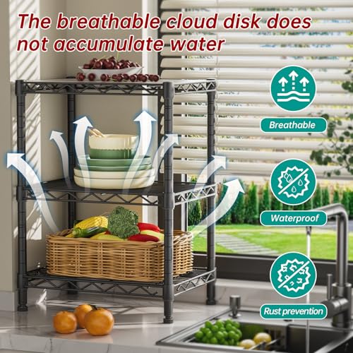 Golpart 3Tier Adjustable Storage Shelves Metal Wire Shelving Standing Shelf - color: Black, size: 3-tier-11.6"Dx17.6"Wx29.8"H