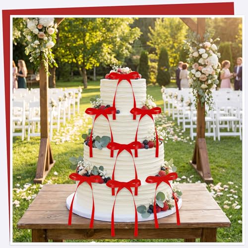 30 Pack Red Ribbon Bows for Cake Bow Cake Toppers - color: Red