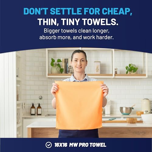 MW Pro Microfiber Cleaning Cloth | Orange | 12 Pack | 16” x 16” | All Purpose Microfiber Towels - Clean, Dust, Polish, Scrub, Absorbent - color: Orange