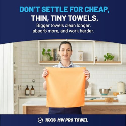 MW Pro Microfiber Cleaning Cloth | Orange | 12 Pack | 16” x 16” | All Purpose Microfiber Towels - Clean, Dust, Polish, Scrub, Absorbent - color: Orange