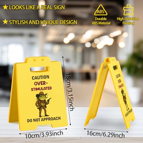 Overstimulated Desk Sign Funny Prank Gift Office Desk Decor Desk Decor Gifts for Women Men Boss employees Humor Desktop Decoration White Elephant Gift Idea Birthday - style: Caution Overstimulated