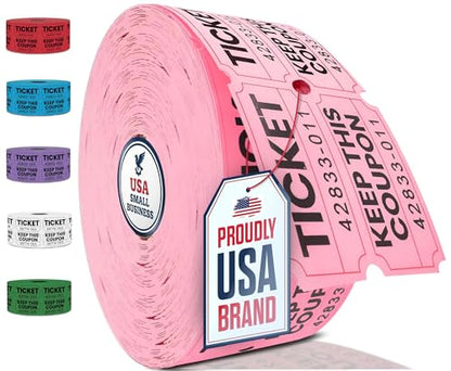 PM Company 2000 Pcs (1000 Pairs) Raffle Tickets Double Roll, 50/50 Pink - color: Pink