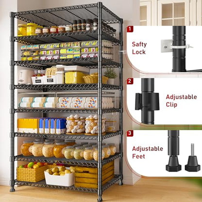 REIBII 8 Tier Metal Shelving, Adjustable & 75" H Space Saving, for Kitchen - size: 【8 Tier】75"H X 35"W X 14"D
