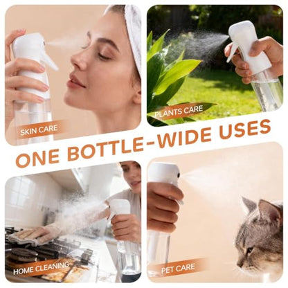 AMOMELA 2Pcs Continuous Spray Bottle For Hair,Ultra Fine Refillable Water Mister for Hair Styling, Plants, Cleaning, Salon, Misting & Skin Care 300ml - color: 300ML/CLEAR/2PACK