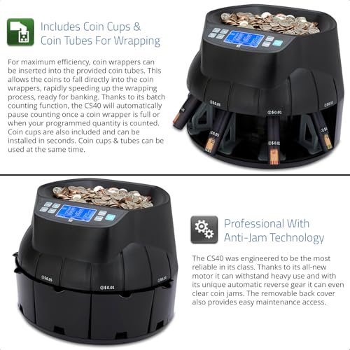 ZZap CS40 Tube Coin Counter, Sorter and Roller - Money Cash Currency Machine