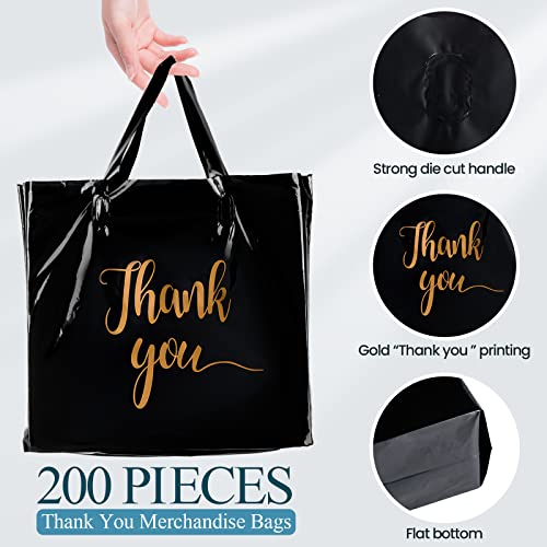 Teling 200 Pcs Thank You Shopping Bags with Handle,Black - color: Black