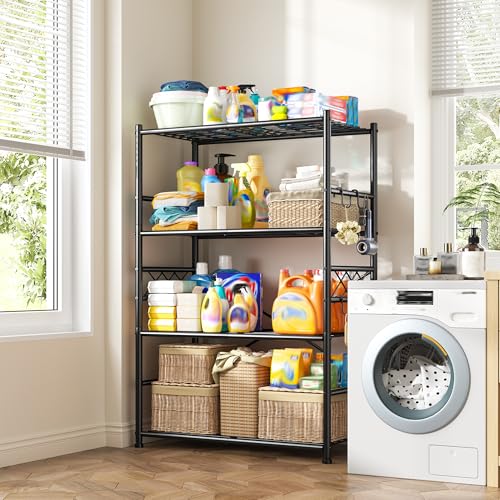 DurayLoly 5-Tier Metal Shelving with Hooks & Side Panel for Kitchen Pantry - size: 36" W x 12" D x 60" H (4T)