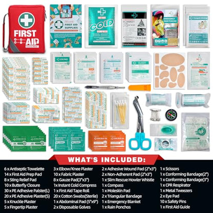 General Medi First Aid Kit - Small Compact First Aid Kit Bag(175 Piece) - Reflective Bag Design- Includes Instant Cold Pack, Emergency Blanket for Travel, Home, Office, Vehicle,Camping