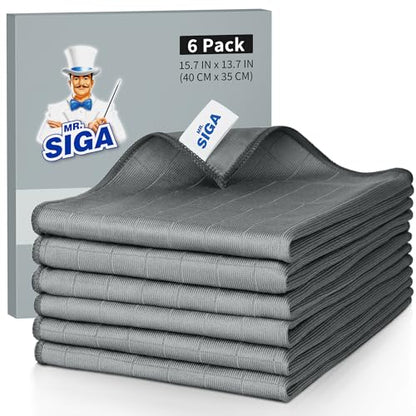 MR.SIGA Ultra Fine Microfiber Glass Cleaning Cloths, Pack of 6