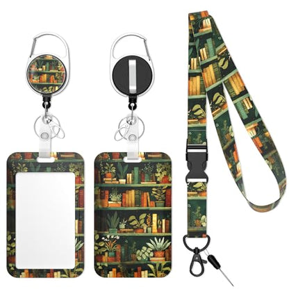 Retractable Badge Holder with Detachable Lanyard, Bookshelf - color: Bookshelf