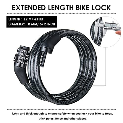 Hotop 10Pcs 4 Ft Bike Lock Cable Combination,Preset Bike Lock High Security - size: 4 Feet