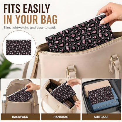 Money Bag with Zipper, Cute PU Leather Cash Bags, Portable Bank Bag Money Pouch for Cash, Coins, Checks, Receipts, Invoices Cosmetics Tools, Deposit Bag for Office Travel, Pink Leopard - color: Pink Leopard