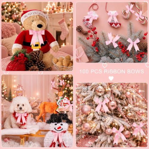 Pink Bows 100 Pcs 3.5 Inch Pre-Tied Satin Ribbon Bows with Adhesive Dots - color: Pink, size: 100 PCS