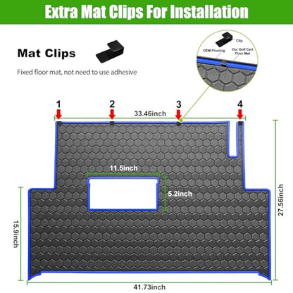 Club Car Precedent Golf Cart Full Coverage Floor Liner Mat, Fits Club Car Precedent (2004-2023), Onward & Tempo (2017-2023), Villager & V4L (2019-2023), Durable Anti-Slip Rubber - color: Black Blue