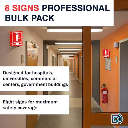 Fire Extinguisher Sign with Arrow, 3D Acrylic V Sign, Wall Mount, 8 Pack - color: Red Acrylic - Pack of 8