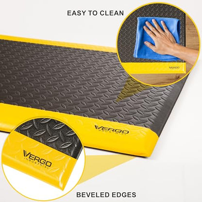 Vergo Industrial 15/16” Extra Thick Anti Fatigue Mat - Heavy Duty Commercial Grade Diamond Plate Ergonomic Standing, Non-Slip Black with Yellow Anti Fatigue Floor Mat for Work, Shop (1-Pack 3' x 5') - size: 1 Pack