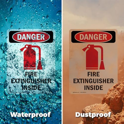 (2 Pack) Fire Extinguisher Inside OSHA Danger Sign 18 Inch X 24 Inch Vinyl Label Decal Sticker Weather Resistant, UV Protected for Workplace, Business, and Construction Site, Made in the USA