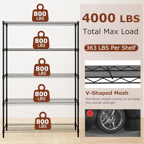 GOFLAME 5-Tier Metal Storage Shelving Unit, Heavy-Duty Adjustable Utility Shelf with V-Shaped Wire Rack, 4000 LBS Storage Organizer for Home, Kitchen, Garage, Basement, 48”L x 18”W x 72.5”H - size: 48”L x 18”W x 72.5”H 5T