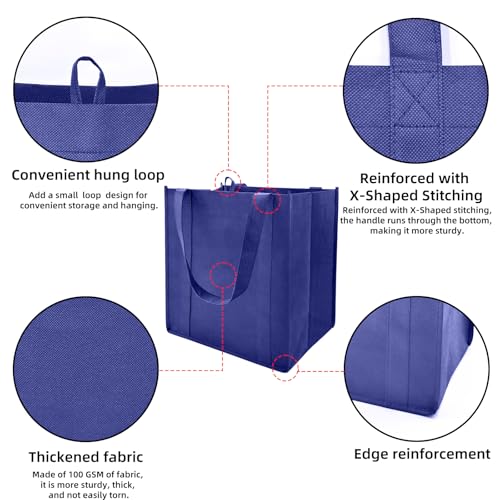 6 pack Reusable Grocery Bags,Thick Bottom-Shopping Bag for Groceries - color: Blue