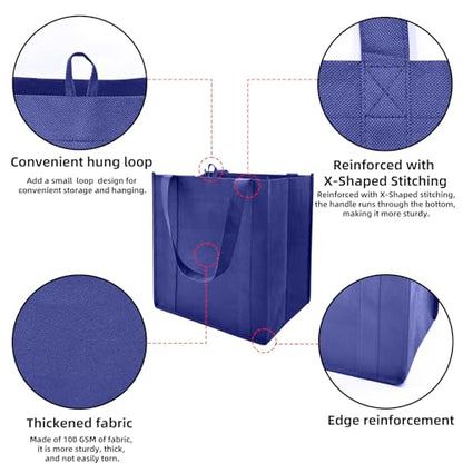 6 pack Reusable Grocery Bags,Thick Bottom-Shopping Bag for Groceries - color: Blue
