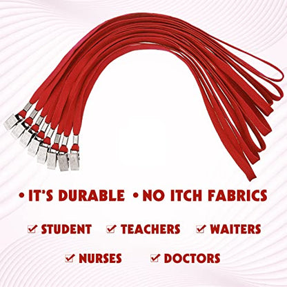 Hoolerry 300 Pcs Lanyards Bulk for ID Badges, Flat Swivel Hook, Red - color: Red