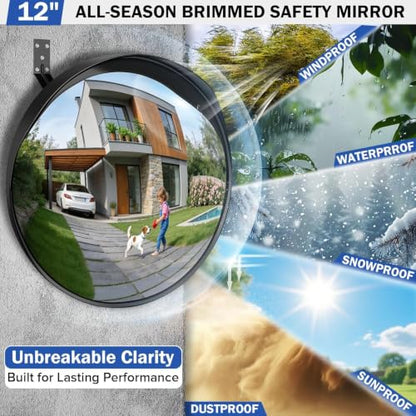 2 Pack 12 Inch Acrylic Convex Mirror with Rain Shield - size: 2PCS 12IN S
