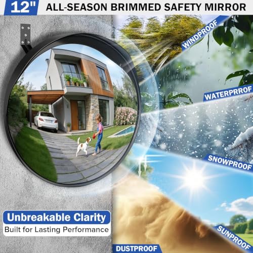 12 Inch Acrylic Convex Mirror with Rain Shield - size: 12IN S