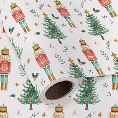 WRAPAHOLIC Kraft Nutcracker Christmas Wrapping Paper - Mini Roll - 17 Inch x 16.5 Feet - Nutcracker and Christmas Tree Wrapping Paper for Holiday, Party Celebration - color: Nutcracker & Christmas Tree, size: 17 inch x 16.5 feet