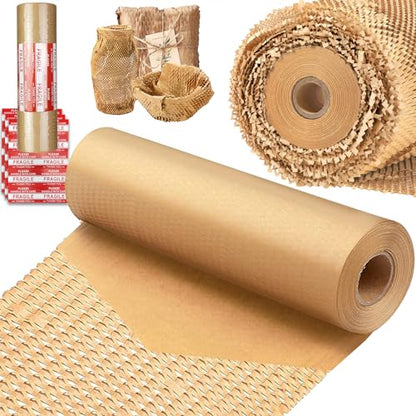 HOOPLE Honeycomb Packing Paper, Packing Paper for Moving, Alternative Bubble Cushion Wrap, Biodegradable Moving Supplies Bubble Packing Wrap Protective Roll With 30 Fragile Stickers. (khaki 15"x164') - color: khaki 15"x164'