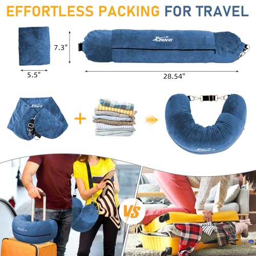 Travel Neck Pillow Stuffable with Clothes, Stuffable Travel Pillow - color: Peacock Blue