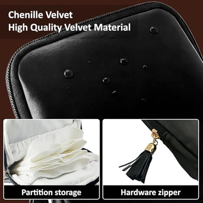 shunmei Mini Zipper Travel Jewelry Case with 5 Individual Pockets, Black - color: Black
