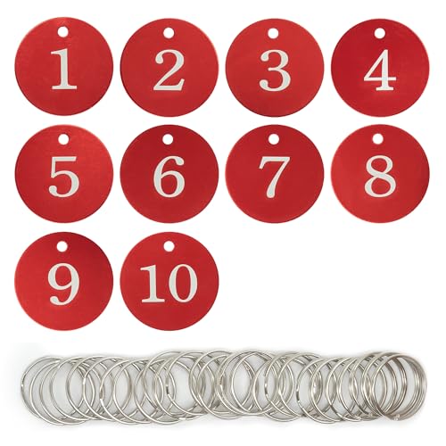 Round Aluminum Engraved Number Tags Key Tags ID Tags (1-10, Red) - color: Red, size: 1-10