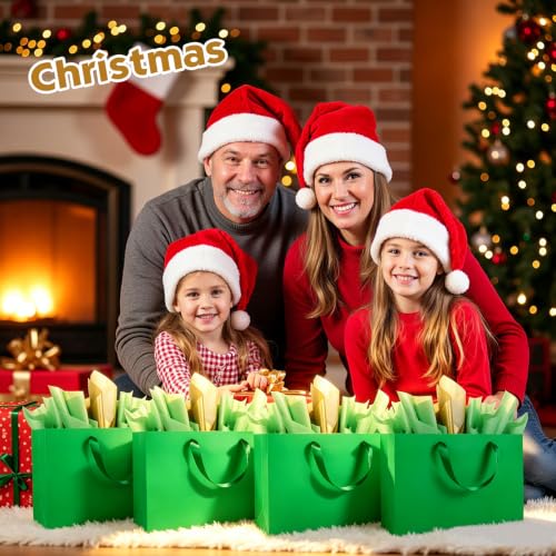 Epoesch 4 Pack Medium Green Gift Bags with Handles and 12 Tissue Papers - color: Green Gift Bags