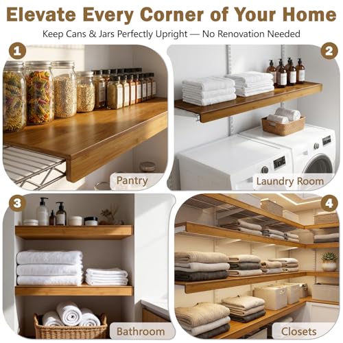 Solid Carbonized Bamboo Wire Shelf Covers for Wire Shelving, Wire Rack Covers for Pantry Shelves, Tool-Free & Snap-On (5pcs, 37" W x 12" D) - size: 37"W x12"D x2.6"H