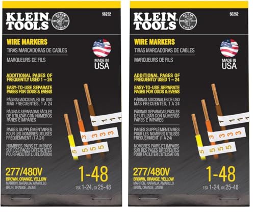 Klein Tools 56252 Wire Marker Book, 277/480V 3 Phase 1-48 (Pack of 2) - size: 1 Count (Pack of 2), style: 277/480V