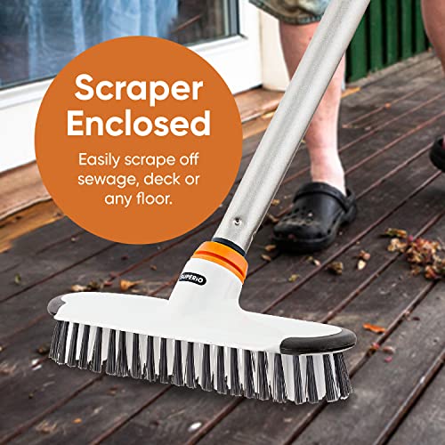 Superio Deck Scrub Brush with Long Handle, Heavy Duty Stiff Bristles Grout Scrubber with Scraper - Cleans Hot Tub, Swimming Pool, Granite Tiles, Bathroom, Patio, Kitchen, Wall and Deck (54 Inches) - size: 54 Inches
