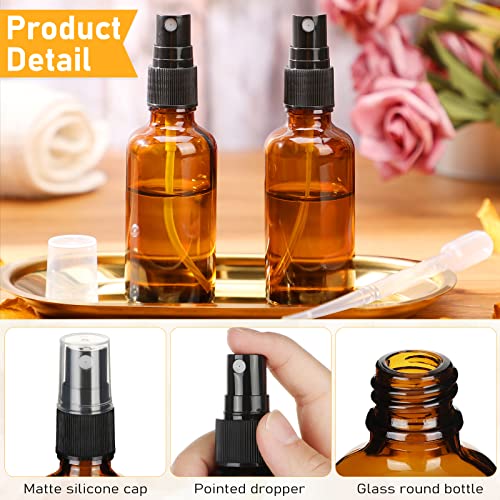 Nuogo 100 Pcs 2 Oz Glass Spray Bottles, Fine Mist Spray Bottle Refillable Cosmetic Bottles Empty Small Bottle with 10 Droppers, 5 Funnels, 2 Brushes for Essential Oil Cleaning Solutions(Brown) - color: Brown