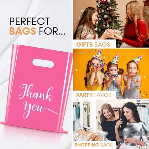 Cupplation Pink Thank You Merchandise Bags Large 9x12 inches,100 Pack, Retail Plastic Shopping Merchandise Gift Bags Tear Resistant Strong Durable Anti Stretch, 100% Recyclable (100)